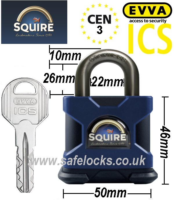 Squire SS50S Marine CEN 3 high security padlock with Evva ICS patented key 