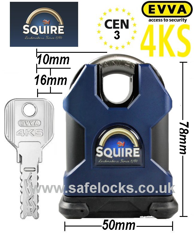Squire SS50CS Marine CEN 3 high security padlock with Evva 4KS patented key 