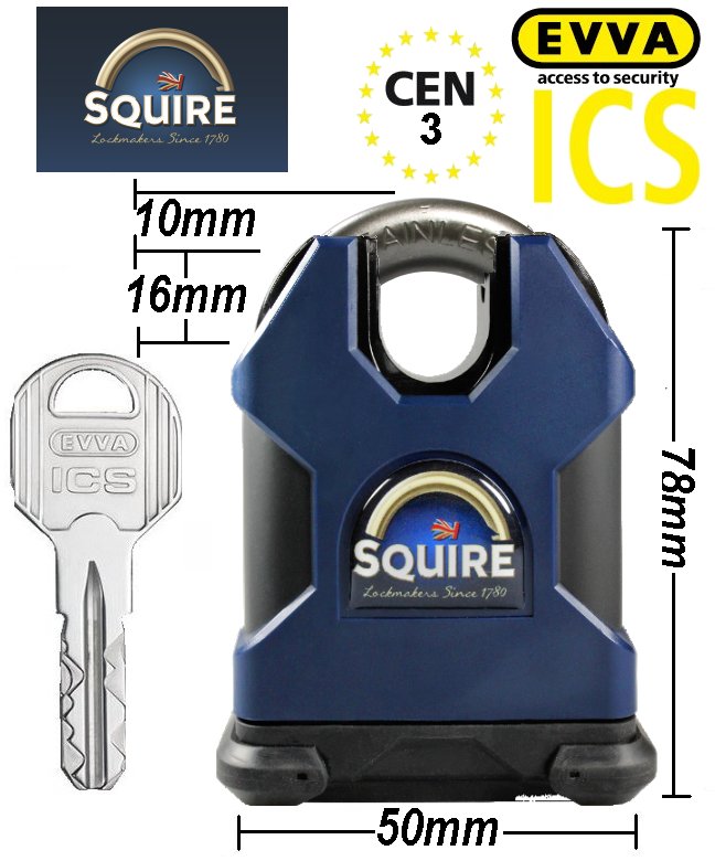 Squire SS50CS Marine CEN 3 high security padlock with Evva ICS patented key 