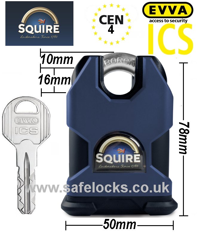 Squire SS50CS CEN 4 rated high security padlock with Evva ICS patented key 