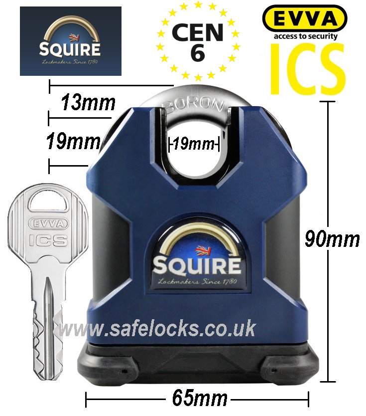 Squire SS65CS CEN 6 rated high security padlock with Evva ICS patented key 