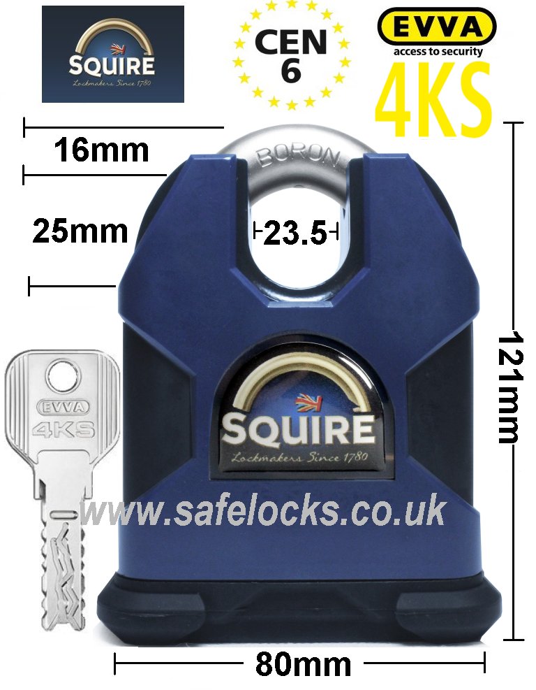 Squire SS80CS CEN 6 rated high security padlock with Evva 4KS patented key 