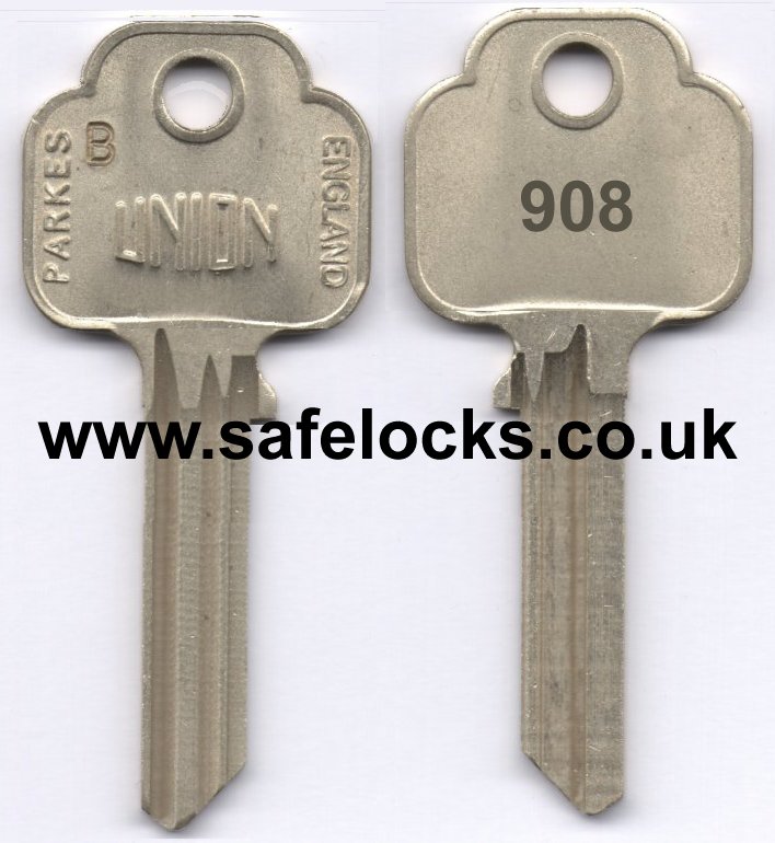 Union Parkes 908 section cylinder keys cut to code KB908 genuine key cutting 